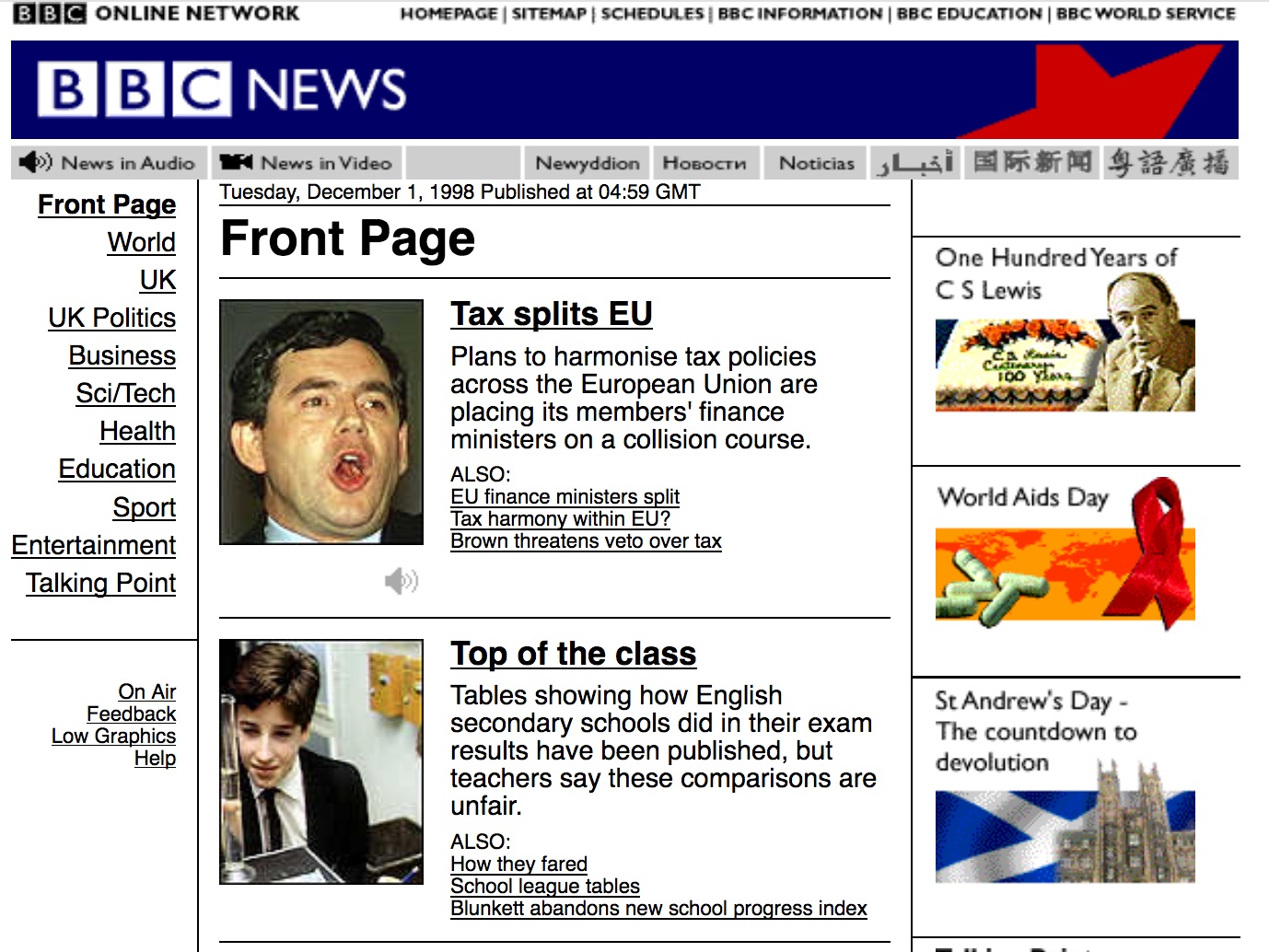 BBC.co.uk news homepage (1998)